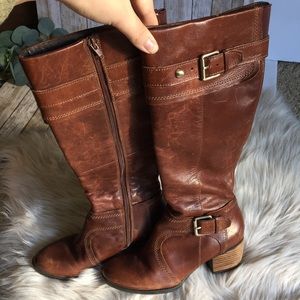Clarks Genuine Leather Brown Heeled Boots